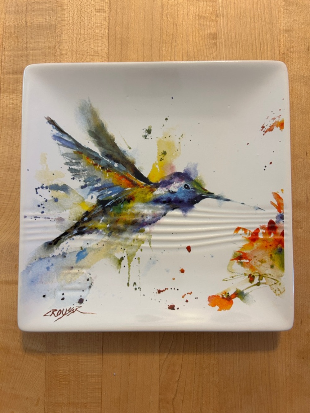 Dean Crouser Watercolor Hummingbird Ceramic Plate